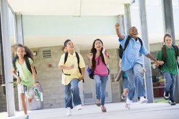 school children running